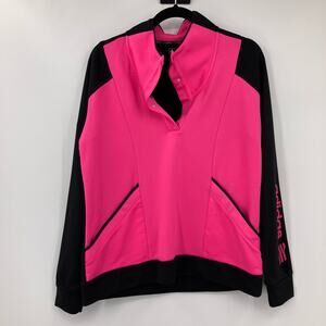 Adidas Golf Pink Black 1/4 Snap Spellout Pullover Shawl Collar Sweatshirt Jacket